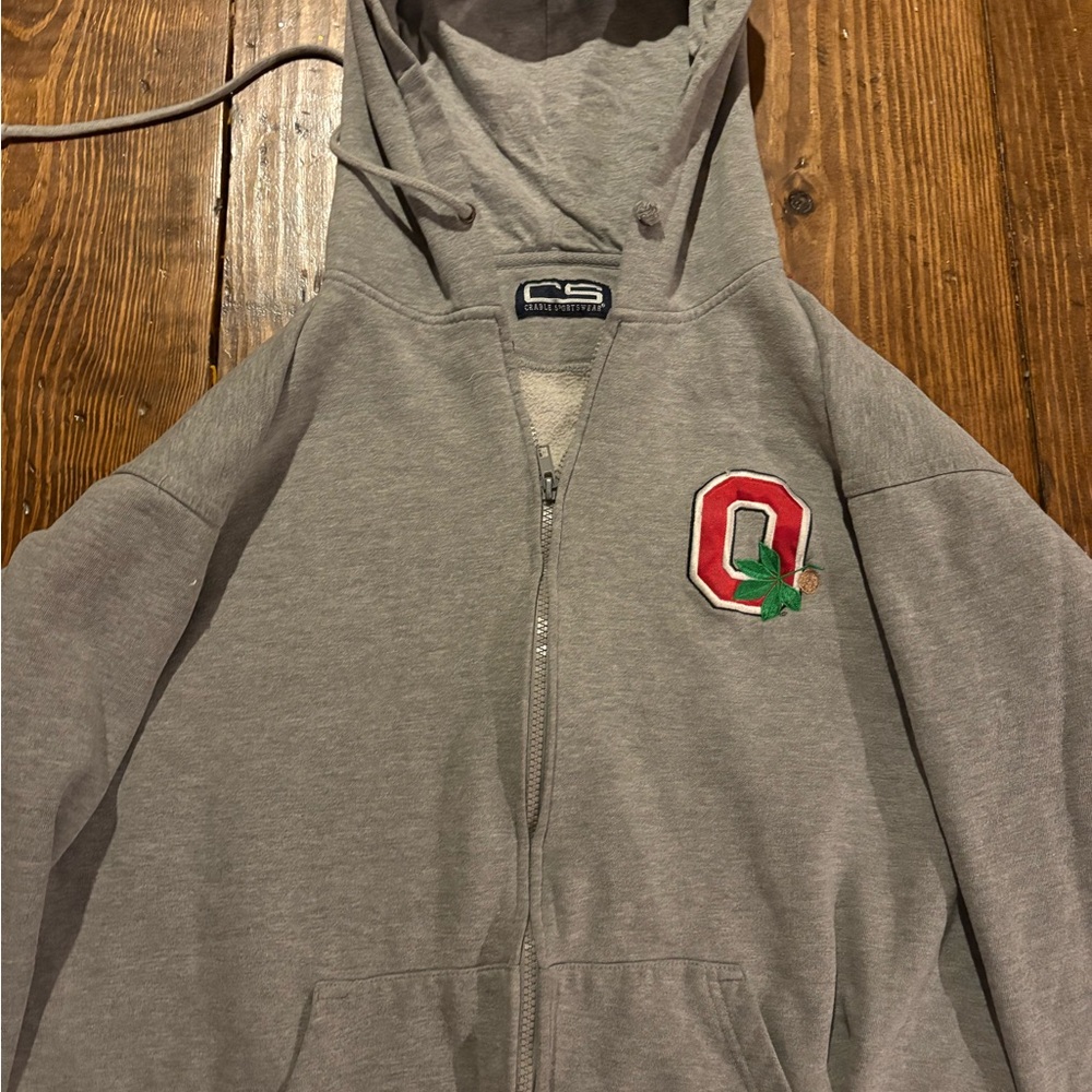 Ohio State Gray Zip-Up Hoodie with Red Letter Patch
